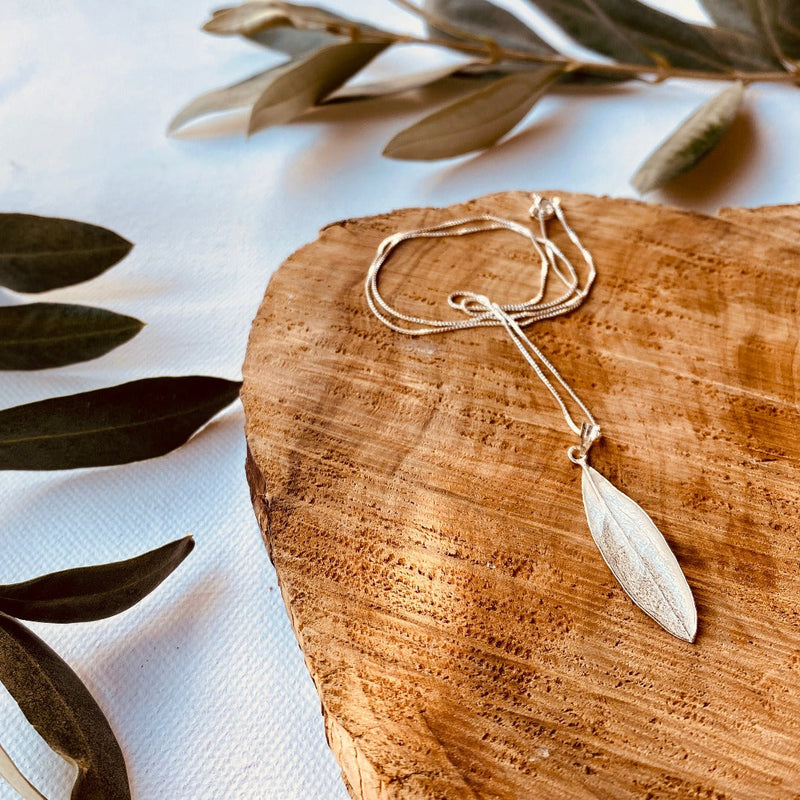 Silver Jewelry - Sterling Silver - Single Olive Leaf Necklace