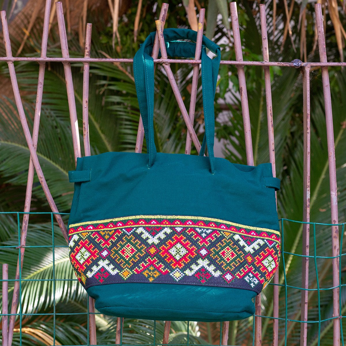 Palestinian Embroidery and Suede Crossbody Tote Bag with Tatreez