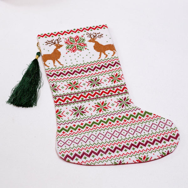 Tatreez - Embroidered Stocking - White Reindeer