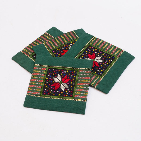 Tatreez - Green Fabric With Star Coasters